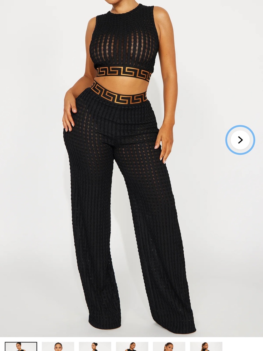 Black Two-Piece Knit Set with Gold Greek Key Trim